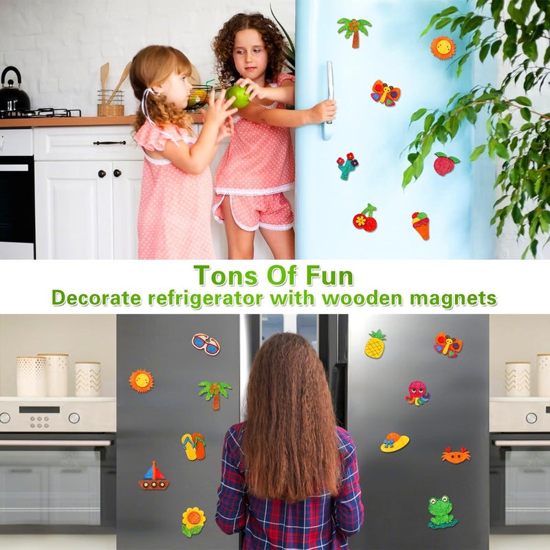 Worgree Summer Crafts for Kids, 36 Pcs DIY Wooden Magnets Art Craft Supplies Painting Kit for Boys Girls Ages 4-8 8-12 Birthday Party Gifts Summer Activities School Classroom Prizes - Image 4